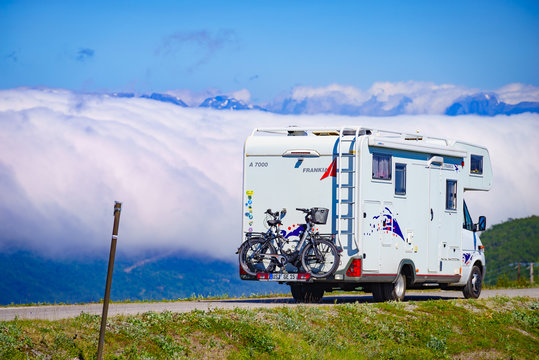 Camper on road, 5 JULY 2018, Vikafjellet Norway