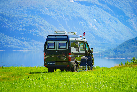Mercedes van camp on nature, 27 July 2018, Norway