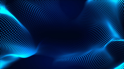 Obraz premium Dot white blue wave light screen gradient texture background. Abstract technology big data digital background. 3d rendering.