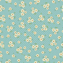 Seamless Ditsy Floral Pattern. Small flowers and leaves vector background
