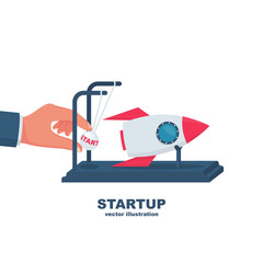 Start up concept. Vector illustration flat design. Isolated on white background. A man holds a ball to launch a new project. Creative start.