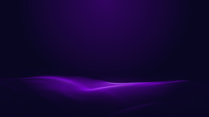 Dot blue purple wave line light gradient dark background. Abstract  technology big data digital background. 3d rendering.