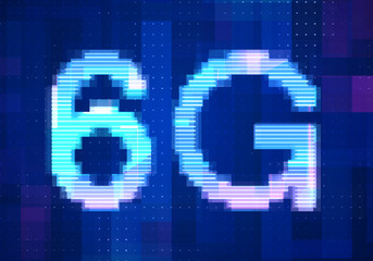 6G Network Internet Mobile icon technology blue background. Abstract digital machine learning with digital future design concept. 