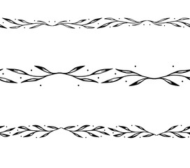Obraz premium Seamless borders from simple graphic outline twigs. Hand-drawn elements for decoration of invitations, posters, social networks template. Stock vector illustration isolated on transparent background.