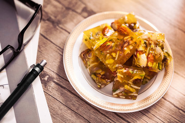 Slices of traditional dessert from Shiraz, named masghati