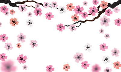 Fototapeta premium Sakura twigs with pink flowers on a white background. flat style. symbol japan. vector