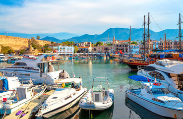 Kyrenia (Girne) old harbour on the northern coast of Cyprus.