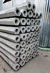 The pile of hexagon concrete foundation micro piles on construction site.