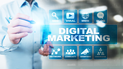 Digital marketing, Online advertising, SEO, SEM, SMM. Business and internet concept.