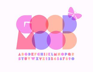 Vector colorful logo Good Mood. Bright original Font. Transparent color Alphabet Letters and Numbers.