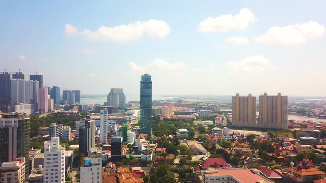 4k footage. Phnom Penh Capital Cityscape  in Cambodia Paining View  from above with clear sky. Concept Real Estate.