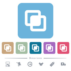 Intersect shapes flat icons on color rounded square backgrounds