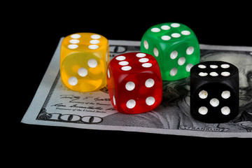 colored DICE on the dollar on black background