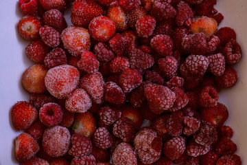 Frozen strawberries close up