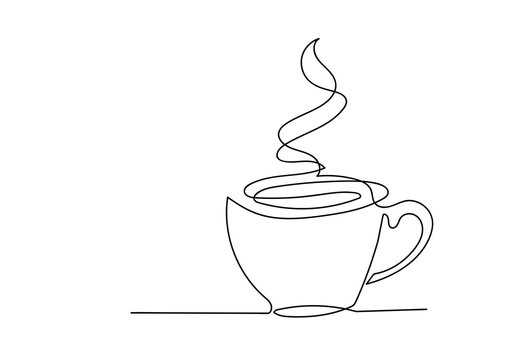 Continuous one line drawing of cup of coffee.