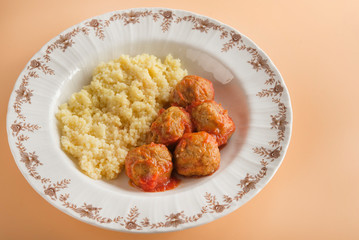 Meatballs with typical Moroccan couscous