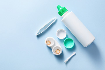 Composition with contact lenses on color background