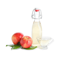 Apple cider vinegar on white background