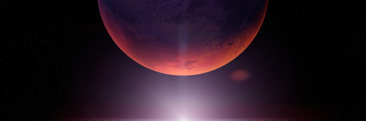 planet Mars with the Sun, sunrise on the red planet  © dottedyeti