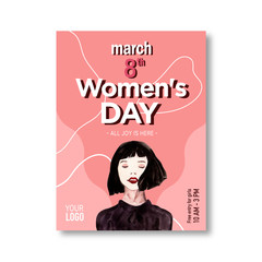 Women day poster design with woman watercolor illustration