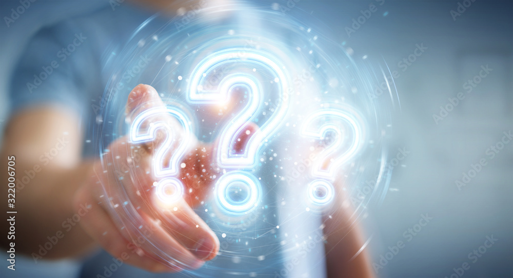 Fototapete Man using digital question marks holographic interface 3D rendering