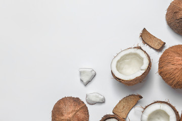 Ripe coconuts on white background