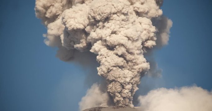 Violent volcanic eruption. Reventador volcano erupting in February 2020. The mountain is situated in a remote part of the Ecuadorian Amazon surrounded by rainforest. 