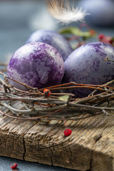 Traditional colorful Easter eggs close up.