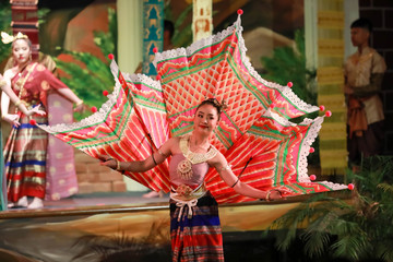 Thai beautiful girl in thai traditional dress.