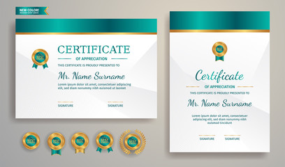 Gold and green certificate of appreciation template border with line pattern for business and education needs