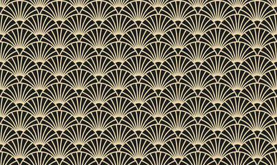Vektor-Illustration eines nahtlosen, dekorativen, geometrischen, hell gold und schwarzen Art-Déco-Musters der 20er Jahre mit Bögen