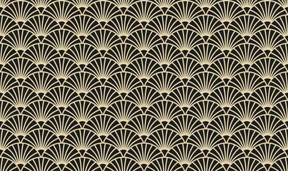 Zelfklevend Fotobehang Goud geometrisch abstract Vectorillustratie van een naadloos, decoratief, geometrisch, helder goud en zwart Art Deco-patroon uit de jaren 1920 met strikken