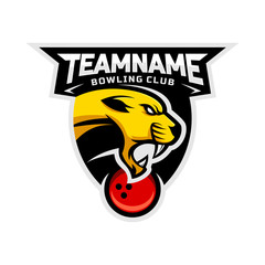 Cougars head logo for the Bowling team logo. vector illustration. With a combination of shields badge.