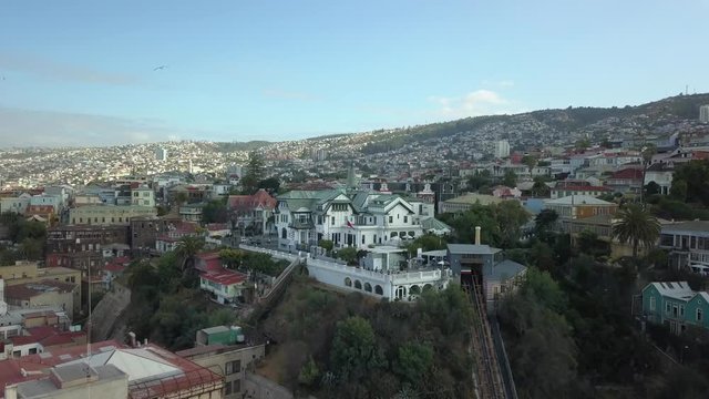 Beautiful drone shot of valparaiso in paseo yugoeslavo