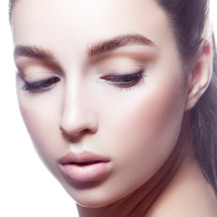 Fototapeta premium Close-up beauty face of young woman with beautiful face and soft skin 