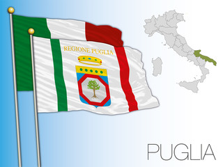 Puglia official regional flag and map, Italy, vector illustration