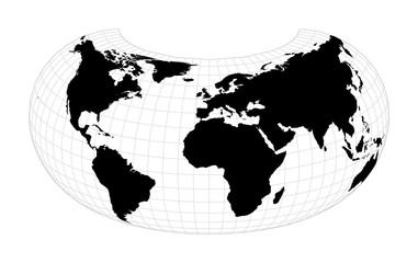 World map with meridians. Armadillo projection. Plan world geographical map with graticlue lines. Vector illustration.