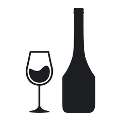 Wine glass cup and bottle icon. Symbol beverage