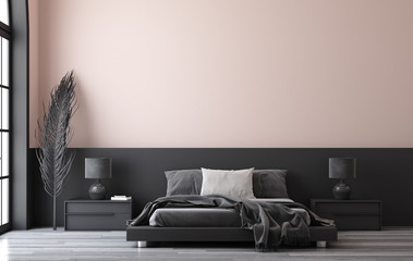 Minimalist modern bedroom interior, 3D render