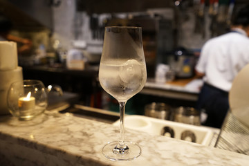Close up glass of iced Sparkling spring water