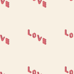Isometric Love word sign pattern. Seamless love pattern February 14th, Valentine's, Day eps 10 vector, Pink and soft yellow colors.