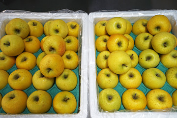 Close up Baskets fulled of fresh Chinese pear