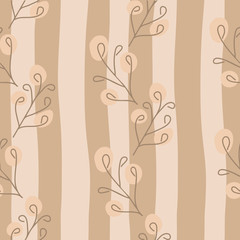 Seamless pattern. Branches with buds on the background of vertical stripes. For fabric, Wallpaper and other surfaces.