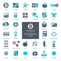 Blockchain And Cryptocurrency Bitcoin Icon Set	