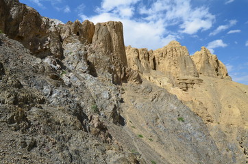 the view of Himalaya mountains on a sunny day under the blue sky in the morning or the evening in Tibet India China the road on high altitudes
