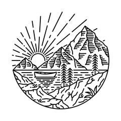 Lake Camp Hike Nature Wild Line Graphic Illustration Vector Art T-shirt Design