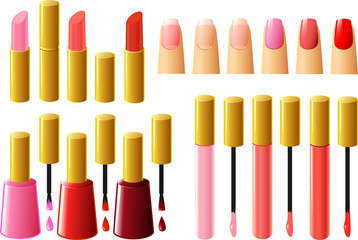 Vector illustration of nail polish and lipstick