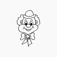 Hand drawn clown. Clown of black contour isolated on white background. Design element for coloring book. Vector illustration.
