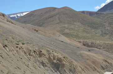 the view of Himalaya mountains on a sunny day under the blue sky in the morning or the evening in Tibet India China the road on high altitudes