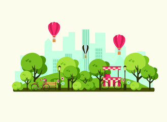 summer in the park, city park, vector illustration